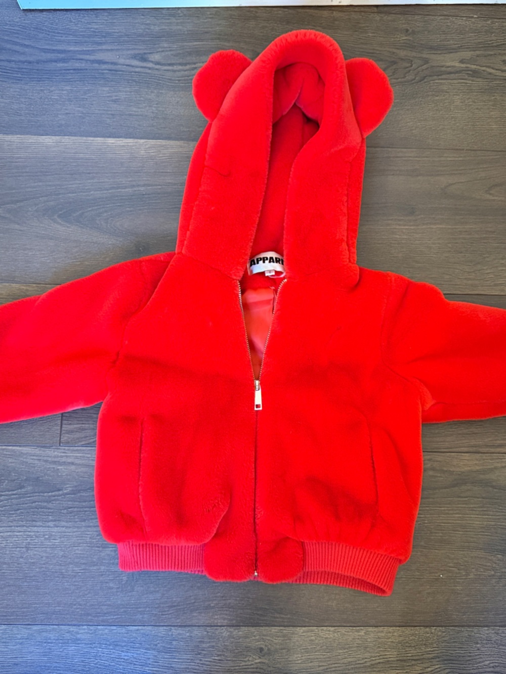 Apparis Kids Plush Hooded Puffer Jacket in Bright Red